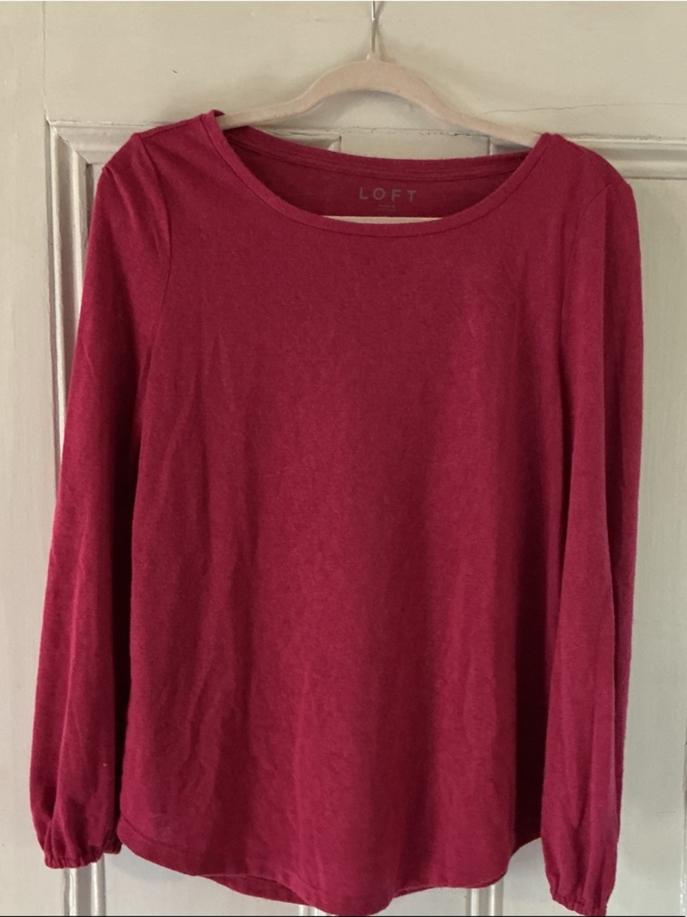 LOFT Scoop Neck Long Sleeve Top - Raspberry